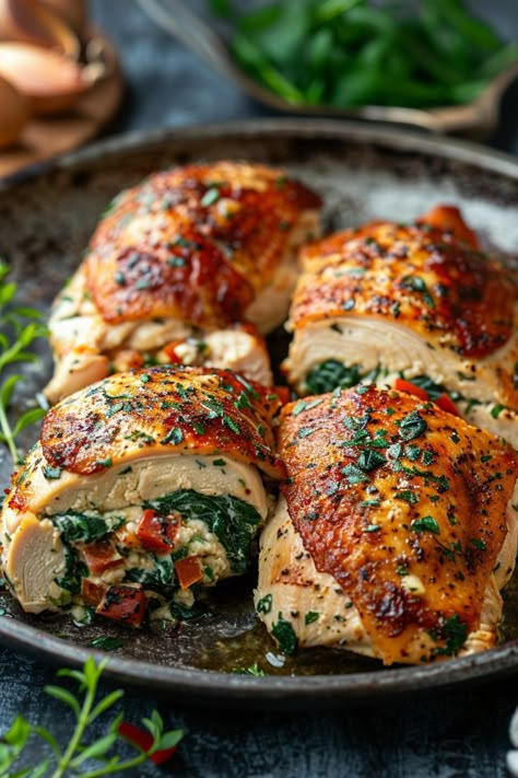 Chicken Spinach Goat Cheese Recipes, Spinach Feta Stuffed Chicken Breast, Dairy Free Stuffed Chicken Breast, 5 Star Meals At Home, Chicken Goat Cheese Recipes, Food With Chicken Breast, Stuff Chicken Breast Recipes Easy, Feta Chicken Recipes, Stuffed Chicken Breast Recipes Baked