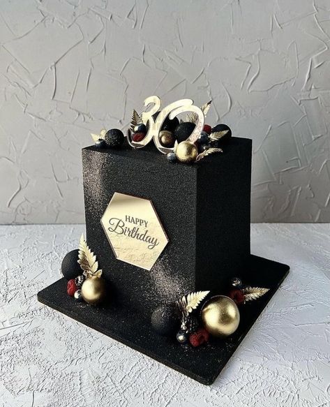 37th Birthday Cake For Him, 25 Th Birthday Cakes For Men, Grey Cake Birthday For Men, 30 Birthday Cake Men, Square Cakes For Men, Men 30th Birthday Cake, Black And Silver Cake For Men, Black And Gold Cake For Men Birthday, Black Birthday Cakes For Men