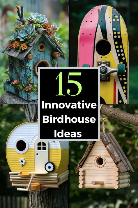 Get inspired with these 15 fantastic birdhouse ideas and bring life to your garden! Explore a variety of designs from whimsical to classic, all crafted to attract our feathered friends. Learn where to place your birdhouses for the best results and discover fun features to include. Whether you're an experienced crafter or a beginner, these ideas are easy to recreate and sure to enhance your garden's beauty while giving birds a welcoming home. Bird House Design Ideas, Decorating Bird Houses Ideas, Unique Bird Houses Diy Birdhouse Designs, Birdhouse Decorating Ideas, Birdhouse Diy Plans, Painting Birdhouses Ideas Simple, Whimsical Birdhouses, Diy Birdhouse, Birdhouse Ideas