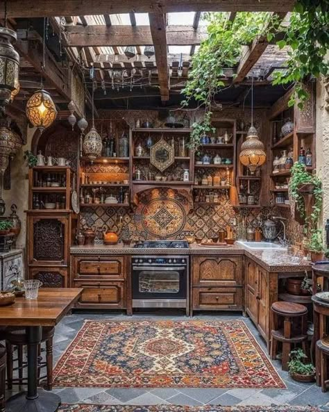 Dream House Rooms, Fantasy House, Boho Kitchen, Dream House Interior, Dream Rooms, Bohemian Home, Dream House Decor, Wooden Furniture, Kitchen Styling