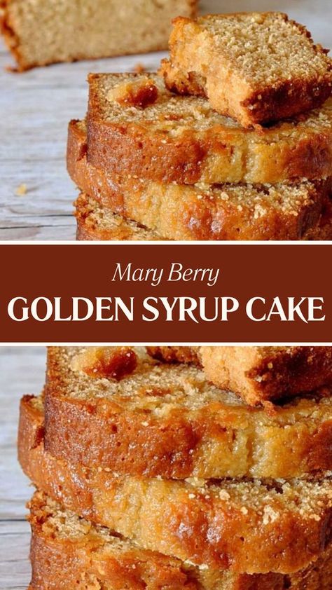 This Golden Syrup Cake by Mary Berry combines butter, caster sugar,soft brown sugar, golden syrup, self-raising flour, free-range egg, milk, and golden syrup. It takes 10 minutes to prep, 30 minutes to cook, and serves 8. Syrup Sponge Cake, Golden Syrup Cake Recipe, Baking With Milk Recipes, Recipes Using Golden Syrup, Golden Syrup Cookies, Gluten Free Loaf Cake Recipes, Golden Berries Recipes, Self Raising Flour Recipe Baking, Recipes With Syrup