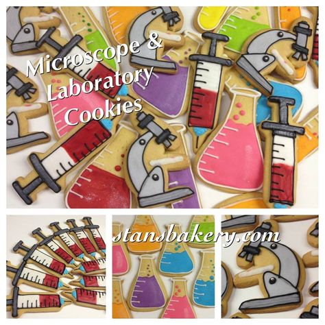 Leslie's Cool Cakes from Stan's Northfield Bakery: Microscope Cookies Syringe Cookies Medical Cookies Cool Cakes, Medical Cake, Medical Cookies, Lab Science, Lab Week, Medical Lab, Themed Cookies, Med Tech, Sugar Cookie Designs