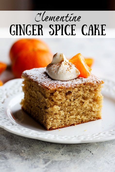 A super easy yet delicious dessert, this spice cake is the perfect fall treat. Made with clementine juice, this cake is moist and very flavorful. #cake #gingercake #spicecake #clementinecake #holiday cake Desserts With Clementines, Orange Spice Cake, Clementine Recipes, Clementine Cake, Cardamom Cookies, Citrus Desserts, Holiday Cake, Fall Baking Recipes, Flourless Cake