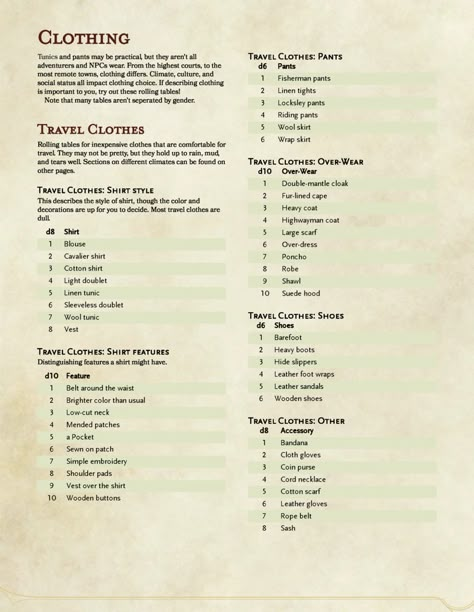 Noble Clothes, Dragons Inspiration, The Hunting Party, Dnd Character Sheet, Rolling Table, Dnd Inspiration, Dnd Stories, Dnd Races, Dungeon Master's Guide