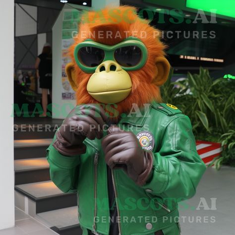 Mascots.AI Generated Mascots Pictures - Mascot character of a Green Orangutan dressed with a Biker Jacket and Reading glasses - Discover @mascots.ai - Link: https://bit.ly/44QpzrE - #Green #Orangutan #Biker #Jacket #Reading #glasses New Service, Mascot Character, Mascot Design, American Soldiers, High Resolution Picture, Us Images, Character Costumes, School Projects, Reading Glasses