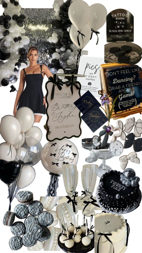 Disco glitz black and white party Disco Glitz, 30th Bday Party, 30th Birthday Themes, Black And White Party, 18th Birthday Party Themes, 21st Bday Ideas, Disco Birthday Party, 25th Birthday Parties, Happy Birthday Decor