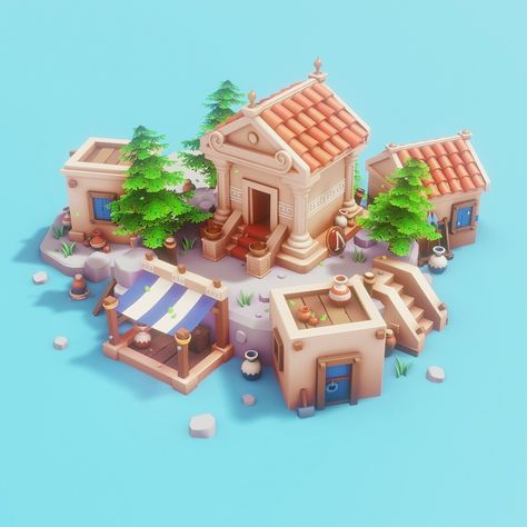 ArtStation - Low poly Ancient Greece, Romain Hertault Low Poly Games, Cartoon House, 2d Game Art, Building Concept, Isometric Art, Isometric Design, Low Poly Art, Low Poly Models, Low Poly 3d