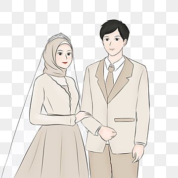 Animasi Wedding Muslim, Couple Png Image, Brown Wedding Dress, Light Blue Wedding Dress, Wedding Couple Cartoon, Wedding Dress Illustrations, Couple Png, Undangan Digital, Indonesian Wedding