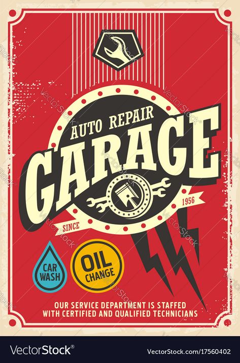 Retro Poster Design, Auto Services And Repair, Garage Logo, Classic Garage, Car Interior Diy, Automotive Logo Design, Garage Repair, Mechanic Garage, New York Vintage