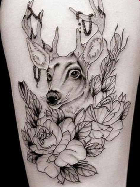 12+ Best Deer With Flowers Tattoo Ideas | PetPress Deer Antler Tattoo, Buck Tattoo, Deer Head Tattoo, Antler Tattoo, Deer Skull Tattoos, Deer Tattoo Designs, Stag Tattoo, Tier Tattoo, Waist Tattoos