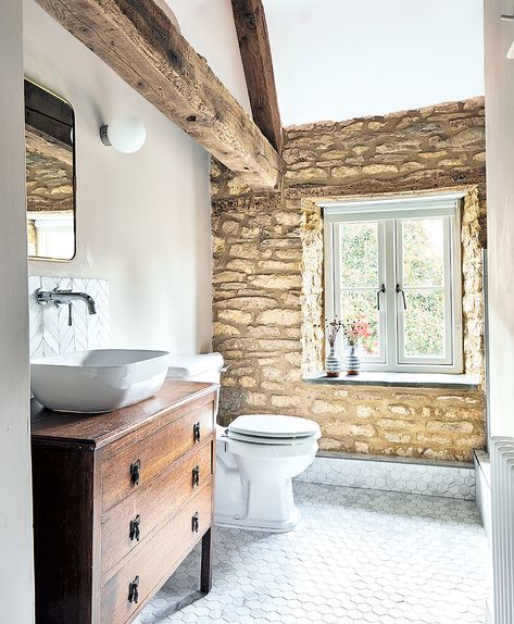 Cottage bathroom ideas: 22 practical spaces full of character | English Cottage Bathroom, Cottage Showers, Rock Cottage, Cottage Bathroom Ideas, Cotswold Cottage, Disc Interiors, Farmhouse Bathroom Ideas, Living Room Images, Inglenook Fireplace