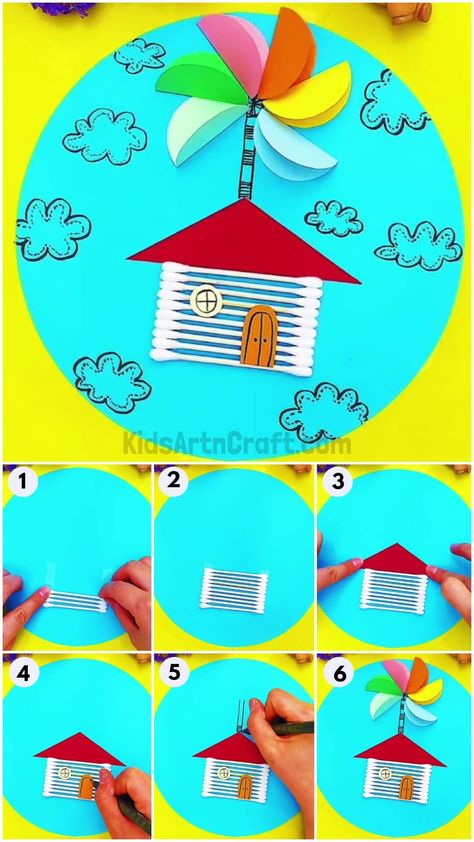 Flying House Cotton Buds Craft Step-by-Step Tutorial Check more at https://www.kidsartncraft.com/flying-house-cotton-bud-craft-tutorial/ Cotton Buds Craft, Flying House, Popsicle Stick Crafts For Kids, Pink Canvas Art, Stick Crafts, Education Activities, Cup Crafts, Popsicle Stick Crafts, Popsicle Stick