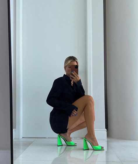 The Attico Heels, Attico Heels, Cass Dimicco, The Attico, Green Shoes, Looks Style, Sandals Summer, Neon Green, Perfect Summer