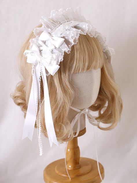 Elevate your kawaii style with this charming white sweet bowknots lace hairband/KC. The delicate lace and adorable bowknots add a touch of sweetness to any outfit. Add a dash of cuteness to your ensemble with this must-have accessory!  Please note that this product includes only the hairband or KC. White Hairband, Lace Hairband, Creepy Cute Fashion, Steampunk Fashion Female, White Goth, Oc Outfits, Steampunk Fashion Male, Flat Hats, Personal Aesthetic