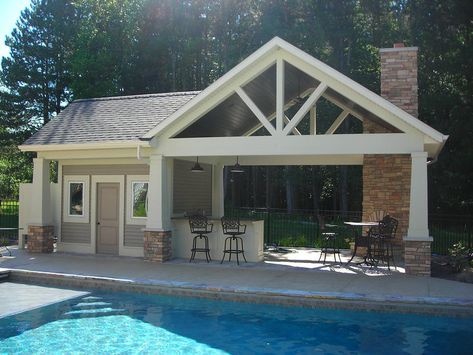 Small Pool House, Pool Goals, Backyard Pool House, Small Pool Houses, Pool House Cabana, Pool House Shed, Pool Gazebo, Dream Salon, Pool Pavilion