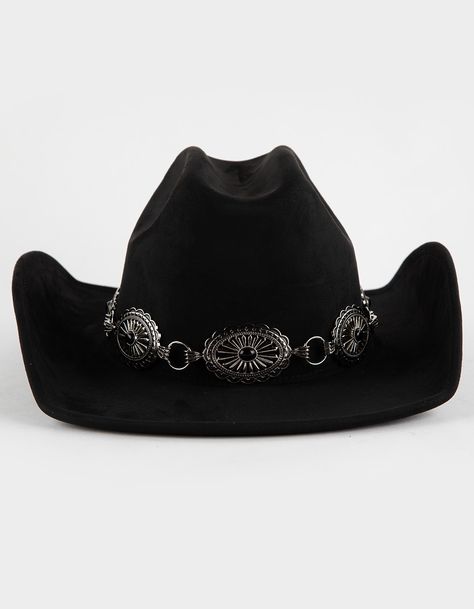 Womens Boho Cowboy Hat - BLACK | Tillys Black Cowboy Hat Decorated, Black Tejana Hat Outfit, Cowboy Party Hat, Black Cow Boy Hat, Black And Gold Cowgirl Outfit, Black Western Hat, Cowgirl Hats Black, Black Cowboy Hat Outfit Woman, Cowgirl Outfits Black