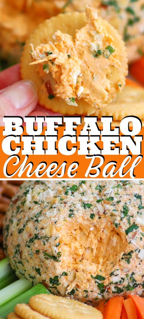 Easy Spring Snacks, Chicken Cheeseball Recipes, Buffalo Cheese Ball, Buffalo Chicken Cheese Ball, Cheeseballs Recipes Easy, Chicken Cheese Ball, Cheeseball Recipes, Cheese Ball Recipes Easy, Easy Buffalo Chicken