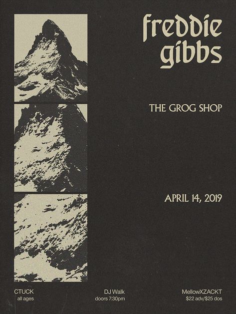 Gig Posters Design, Freddie Gibbs, Gig Poster, Visual Hierarchy, Vintage Poster Design, Typography Layout, Shirt Design Inspiration, Graphic Design Fonts, Nature Posters