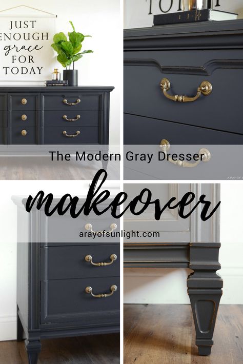 Gray Dresser Makeover, Grey Dresser, Diy Dresser Makeover, Painted Bedroom Furniture, Diy Dresser, Dresser Makeover, Furniture Trends, Furniture Rehab, Paint Furniture