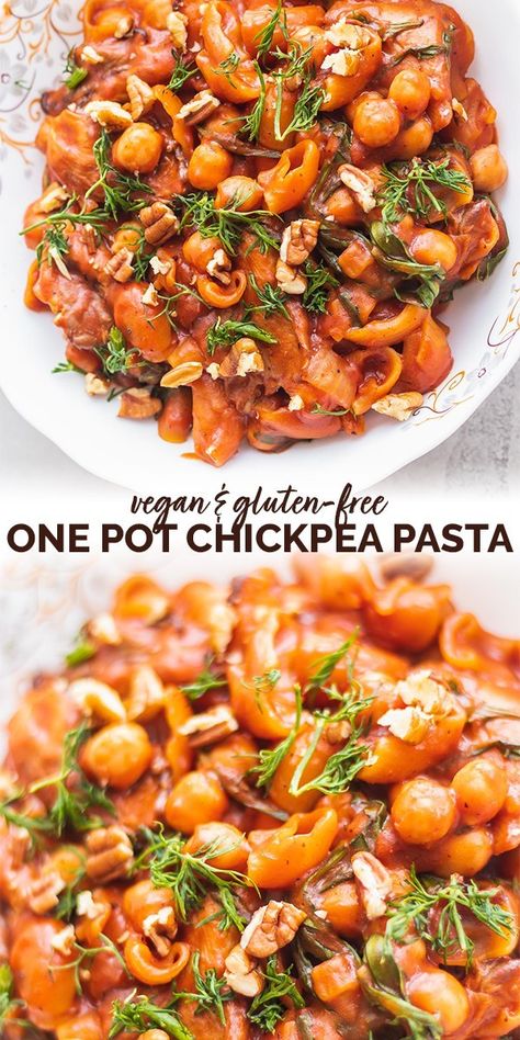 A vegan one pot chickpea pasta dish made with a rich, smoky tomato sauce, chewy oyster mushrooms and chickpeas! Serve this simple 20-minute meal for a weeknight dinner that requires minimal preparation. Gluten-free and oil-free. #veganpasta #pastarecipes #onepotrecipe #vegandinner #easyrecipes Vegan Pasta Dish, Creamy Pasta Sauce, Chickpea Pasta, Chick Pea, Vegan Pasta Recipes, Oyster Mushrooms, Chickpea Recipes, Vegan Pasta, Vegan Dinner