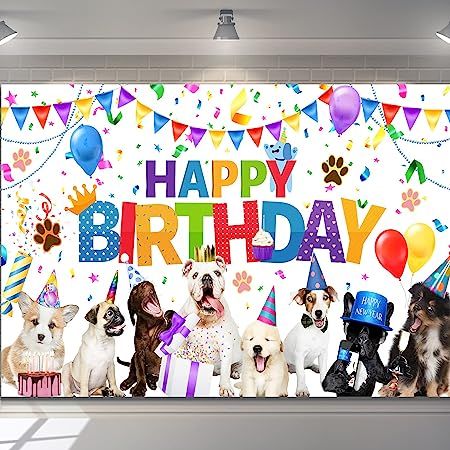 Cat Happy Birthday, Happy New Year Dog, Photo Backdrop Birthday, Banner Cartoon, Dog Themed Birthday Party, Dog Themed Parties, Pet Party, Happy Birthday Backdrop, Happy Birthday Dog