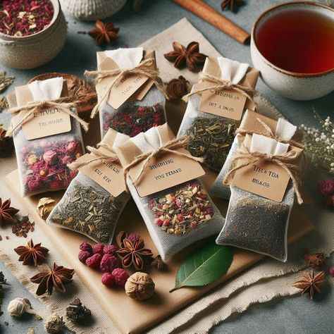 Cute Home Made Christmas Gifts, Homemade Tea Bags Diy, Gift Basket Of Homemade Items, Diy Chai Tea Mix Christmas Gifts, Batch Gift Ideas, Homemade Spice Mixes Gift, Craft Gift Box Ideas, Diy Holistic Christmas Gifts, Homemade Eatable Christmas Gifts