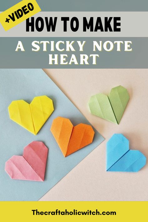 Discover the quick and easy world of DIY with this fun tutorial on creating a heart from a sticky note in just 3 minutes – video included for your convenience. | origami hearts, how to make sticky note hearts, sticky note origami, sticky note origami step by step, origami crafts | Sticky Note Heart, Note Origami, Sticky Note Crafts, Step By Step Origami, Sticky Note Origami, Origami Hearts, Origami Step By Step, Notes Craft, Whimsical Heart