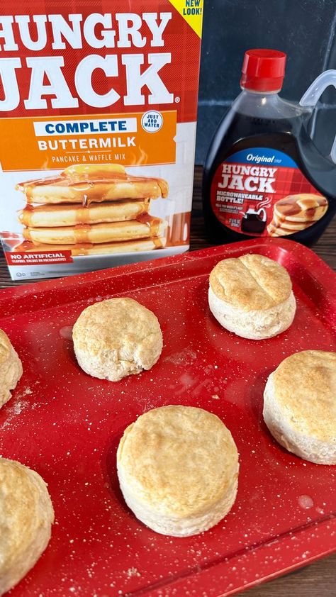 Hungry Jack Pancake Mix Recipes, Pancake Mix Biscuits, Hungry Jack Pancakes, 2 Ingredient Pancakes, Pancake And Waffle, Pancake Mix Recipe, Hungry Jacks, Buttermilk Pancake, Biscuit Rolls