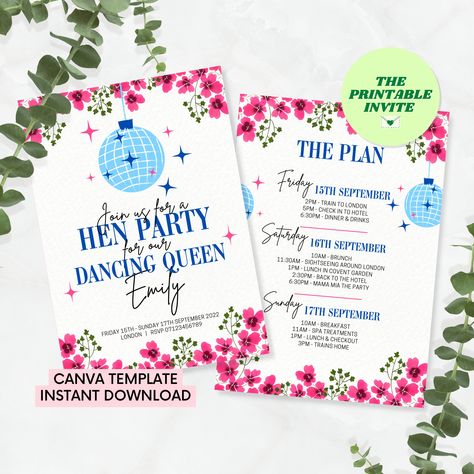 Abba Party Invitations, Abba Invitation, Mama Mia Invitation Template, Mama Mia Invitation, Dancing Queen Birthday Invitations, Mamma Mia Themed Party Invitations, Dancing Queen Invitation, Mamma Mia Party Invitations, Mamma Mia Birthday Invitations