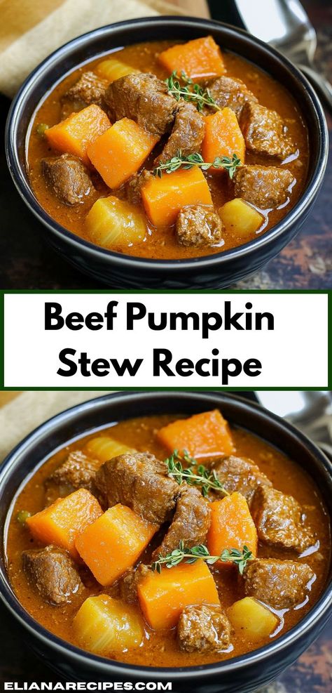 Need lunch ideas? Try this Beef Pumpkin Stew Recipe! It’s one of the best beef recipes and pumpkin recipes, perfect for lunch recipes and dinner ideas alike. Pumpkin Beef Stew, Beef Dinner Ideas, Pumpkin Stew, Beef Stew Meat, Fall Dishes, Sweet Pumpkin, Cozy Meals, Comfort Dishes, Hearty Stews