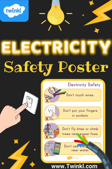 Electricity Safety Poster Kids Safety Poster, Child Safety Activities, Save Electricity Poster, Electricity Poster, Safety Activities, Safety Poster, Safety Posters, Pinterest Page, Save Electricity