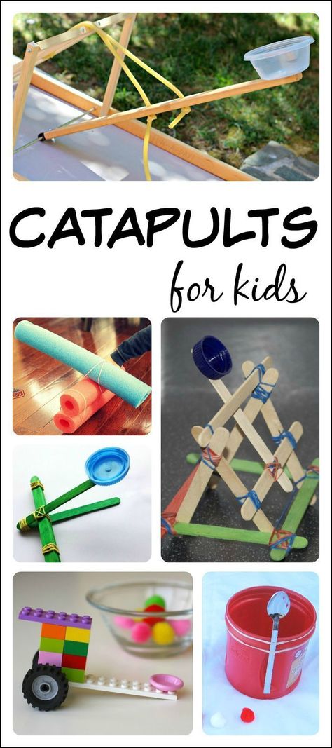 14 catapults for kids to build and learn with! Catapults For Kids, Catapult Project, Catapult For Kids, Vetenskapliga Experiment, Rube Goldberg, Playful Learning, Homeschool Crafts, Stem Activity, Youth Activities