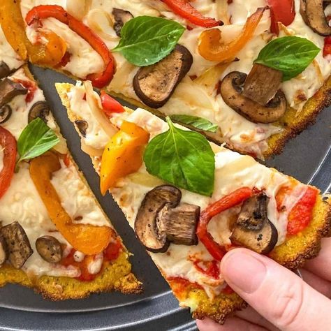 Polenta Pizza Crust, Wfpb Pizza, Polenta Vegan, Vegan Polenta, Polenta Pizza, Vegetarian Eating, Clean Meals, Vegan Entrees, Cranberry Orange Bread