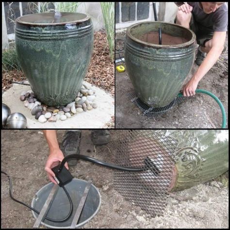 Diy Solar Water Fountain, Homemade Water Fountains, Backyard Fountain, Bulletproof Clothing, Diy Solar Fountain, Concrete Fountains, Diy Water Feature, Water Feature Wall, Solar Water Fountain