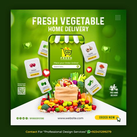 Contact for “Professional Design Service” +923222792472 (whatsapp) Creative concept social media instagram post for Online Food Delivery template Contact For #freepik #creative #banner #post #template #delivery #food Delivery Social Media Design, Delivery Social Media Post, Vegetable Delivery, Delivery Design, Delivery Food, Creative Post, Flyers Design, Social Media Advertising Design, Food Banner