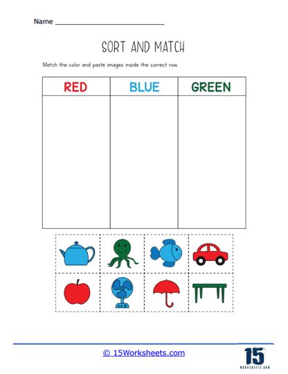 Sorting Objects By Color Worksheet - 15 Worksheets.com Color Worksheet, Dashed Line, Sorting Colors, Holiday Science, Kindergarten Colors, Kindergarten Social Studies, Match Colors, Color Sorting, Color Worksheets