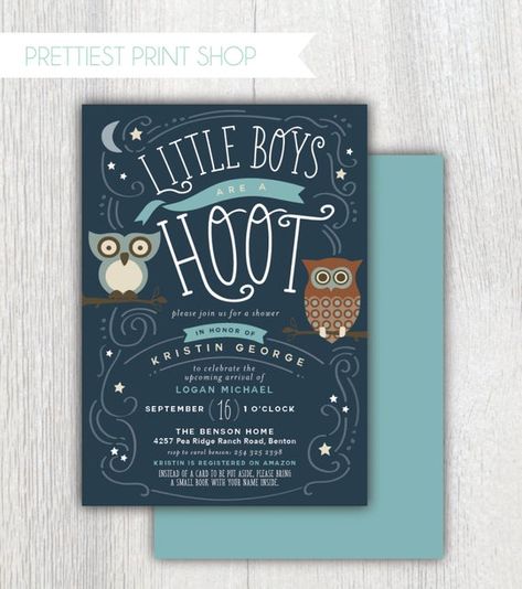 Boy Shower Themes, Owl Invitations, Owl Baby Shower Invitations, Noahs Ark Baby Shower, Owl Baby Shower Theme, Night Theme, Baby Shower Vintage, Owl Party, Owl Baby Shower