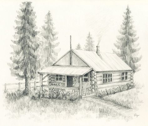 Draw Waterfall, Landscape Pencil Drawings, Josephine Wall, Wood Burning Patterns, Wood Burning Art, House Drawing, Cabin In The Woods, Landscape Drawings, Pencil Art Drawings