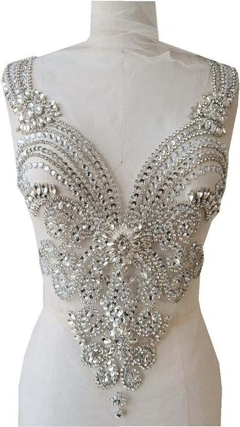 Amazon.com: Handmade Rhinestones Applique on mesh handsewing Beaded Patch Trimming for Dress Clothing Accessories : Everything Else Wedding Dress Top, Gown Sewing Pattern, Sparkly Fashion, Rhinestone Designs Pattern, Bodice Applique, Bollywood Dress, Draping Fashion, Fancy Gowns, Beaded Lace Fabric