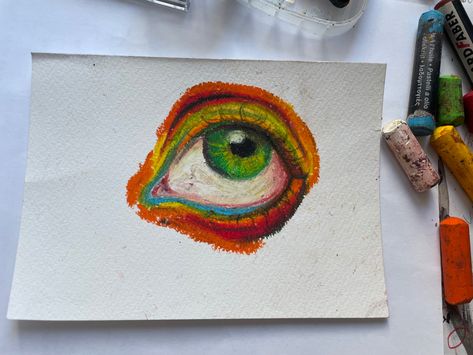 Mini Oil Pastel Art, Eye Oil Pastel, Abstract Eyes, Distortion Art, Oil Pastel Art, Oil Pastel Drawings, Crayon Art, Sketchbook Art Journal, Art Painting Gallery