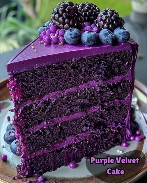 Cake Ingredients 🎂🥳 | 💜 Purple Velvet Cake Recipe 💜 | Facebook Purple Velvet Cake, Purple Velvet Cakes, Pound Cake Recipes Easy, Velvet Cakes, Purple Food Coloring, Lavender Cake, Velvet Cake Recipes, Purple Food, Fake Fruit