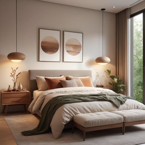 Modern But Cozy Bedroom, Natural Interior Design Bedroom, Bedroom Modern Cozy, Soft Minimalist Bedroom, White Walls Dark Floors Bedroom, Iskandinav Home Design Bedroom, Bedroom Ideas Tan Walls, Light Master Bedrooms Decor, Bedroom Ideas Light Colors