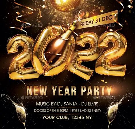 New Year Party Flyer, Party Flyer Design, New Year Flyer, Psd Flyer, Free Flyer Templates, New Years Poster, Gold Wedding Jewelry, New Year Party, Flyer Design Templates