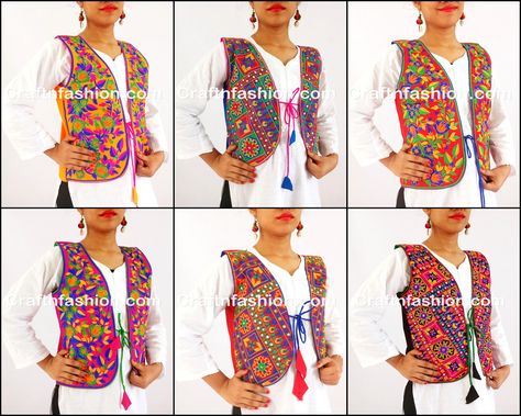 Navratri Koti Women, Festival Nehru Jacket With Multicolor Embroidery, Multicolor Nehru Jacket For Navratri, Bohemian Multicolor Nehru Jacket For Festivals, Navratri Jacket, Floral Embroidered Nehru Jacket For Navratri, Mirror Jacket, Indian Jackets, Elephant Fashion