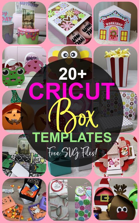 20+ box templates to use with your Cricut or Silhouette. Find boxes for parties, favors, holidays, gift boxes and more! Cricut Gift Boxes Free Svg, Paper Box Diy Templates, Cricut Joy Box Templates Free, How To Make Gift Boxes With Cricut, Gift Box Cricut Template, Cricut Soap Box Templates Free, Cardstock Projects To Sell, Cricut Box Projects, Free Cricut 3d Paper Projects