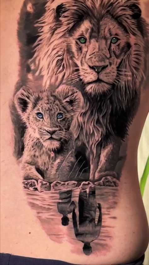 Fatherhood Symbol Tattoo, Lion Son Tattoo, Father Son Tattoo Design, Remi Tattoo, Lion With Cubs Tattoo, Lion And Cub Tattoo Father, Lioness And Cubs Tattoo Mothers, Tattoos For Your Son, Lion And Cub Tattoo