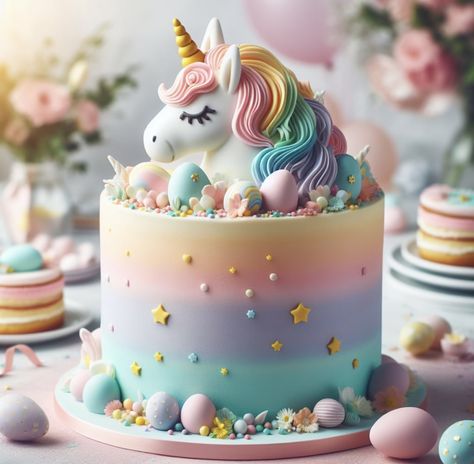 Tort Unicorn, Unicorn Pasta, Unicorn Cake Ideas, Unicorn Birthday Cake 1 Tier, Unicorn Theme Cake, Unicorn Cake 1 Tier, Unicorn Cake 2 Tier, Unicorn Cake One Layer, Round Unicorn Cake