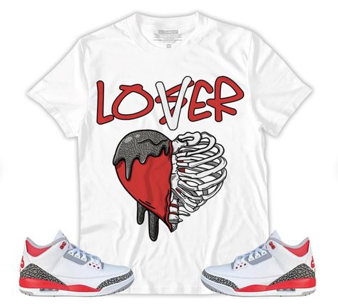 Fire Red 3s, Dripping Heart, Teddy Bear Design, Jordan 3 Retro, Staple Wardrobe Pieces, Matching Jordans, Red T, Jordan 3, Red Outfit