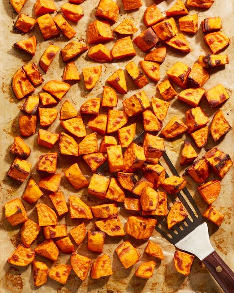 How to Roast Sweet Potatoes for Crispy Results Every Time | Epicurious Roast Yams Oven, Roasting Sweet Potatoes In Oven, How To Roast Sweet Potatoes In The Oven, How Long To Cook Sweet Potatoes In Oven, How Long To Bake A Sweet Potato In Oven, How Long To Roast Sweet Potatoes In Oven, Diced Baked Sweet Potatoes In The Oven, Roast Sweet Potatoes, Roasted Yams