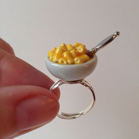 Cheese Ring, Antique Promise Rings, Food Rings, Food Accessories, Mini Bowls, Tiny Food, Macaroni Cheese, Food Jewelry, Mac N Cheese